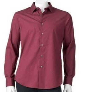Mens Dress Shirt Apt 9 Red Wine Dot size X-Large Slim Button Front Long Sleeves